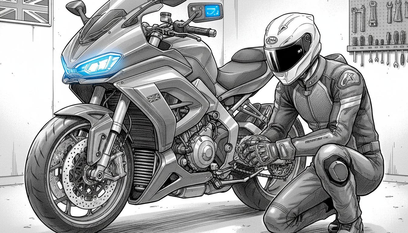 Mechanic inspecting motorcycle in workshop
